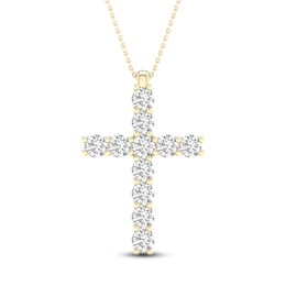 Lab-Created Diamond Cross Necklace 1 ct tw 14K Yellow Gold 18&quot;
