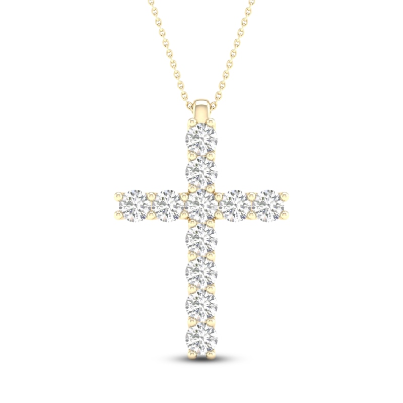 Main Image 1 of Lab-Created Diamond Cross Necklace 1 ct tw 14K Yellow Gold 18&quot;