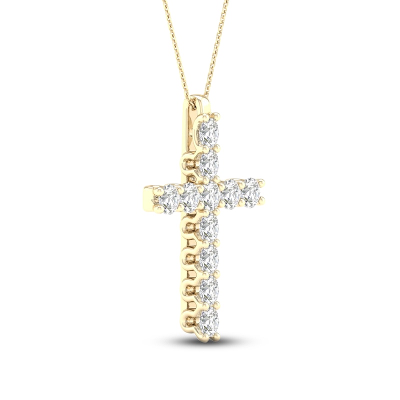 Main Image 2 of Lab-Created Diamond Cross Necklace 1 ct tw 14K Yellow Gold 18&quot;