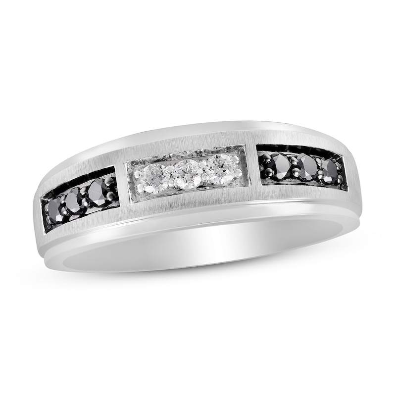 Main Image 1 of Men's Black & White Diamond Anniversary Band 1/2 ct tw Round 14K White Gold