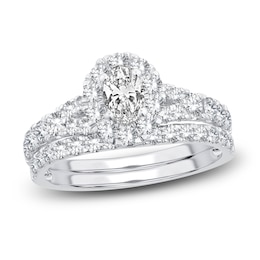 Diamond Halo Bridal Set 1-1/2 ct tw Oval/Round 14K White Gold