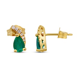 Natural Emerald Earrings 1/20 ct tw Diamonds 14K Yellow Gold