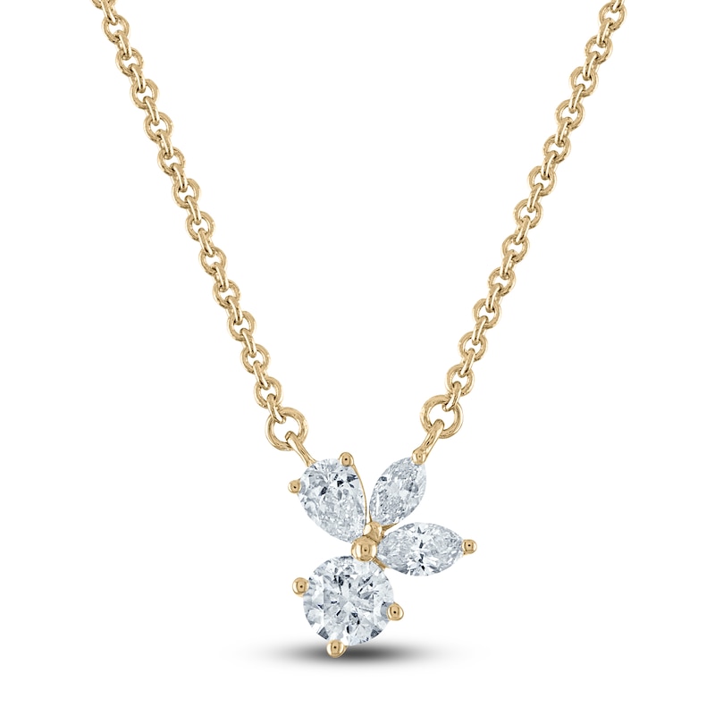 Main Image 1 of Round, Pear & Marquise-Cut Diamond Pendant Necklace 1/3 ct tw 10K Yellow Gold