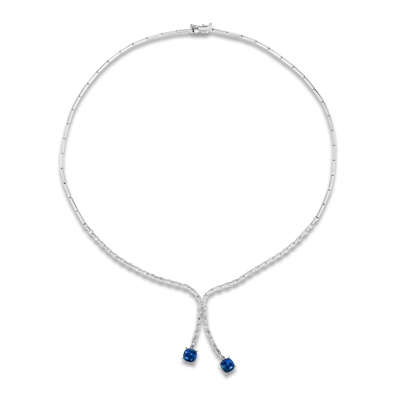 Main Image 1 of Le Vian Couture Cushion-Cut Natural Blue Sapphire Dangle Necklace 1-1/3 ct tw Diamonds 18K Vanilla Gold