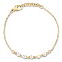 Children's Freshwater Cultured Pearl & Diamond Bracelet 14K Yellow Gold