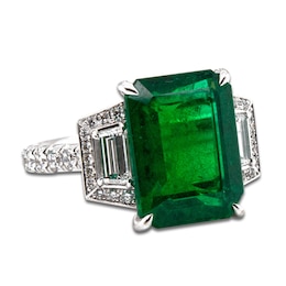 Natural Emerald & Diamond Ring 1-1/4 ct tw 18K White Gold