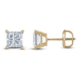 Princess-Cut Lab-Created Diamond Solitaire Stud Earrings 1-1/4 ct tw 14K Yellow Gold (F/SI2)