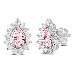 Pear-Shaped Pink Lab-Created Diamond & White Lab-Created Diamond Halo Stud Earrings 3 ct tw 14K White Gold