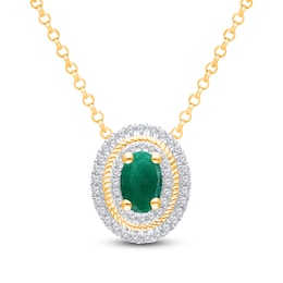 Kallati Oval-Cut Natural Emerald & Diamond Necklace 1/5 ct tw 14K Yellow Gold 18&quot;