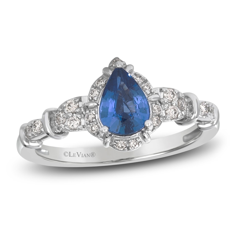 Le Vian Pear-Shaped Natural Blue Sapphire & Diamond Ring 1/6 ct tw Platinum