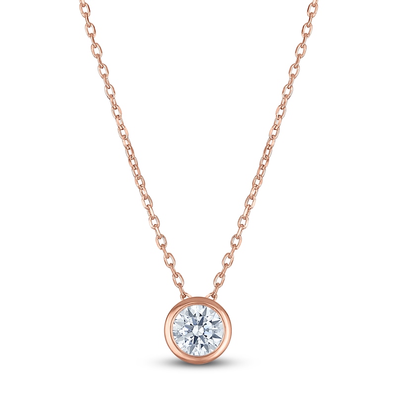 Certified Round-Cut Diamond Bezel-Set Solitaire Necklace 1/ ct tw 14K Rose Gold 18" (I1/I