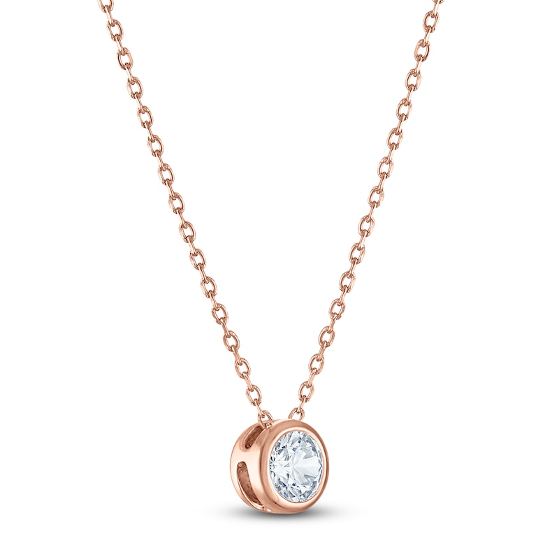 Main Image 2 of Certified Round-Cut Diamond Bezel-Set Solitaire Necklace 1/2 ct tw 14K Rose Gold 18&quot; (I1/I)