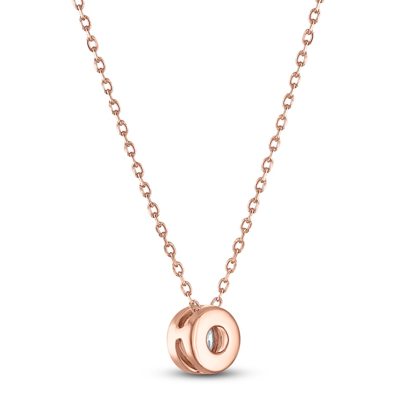 Main Image 3 of Certified Round-Cut Diamond Bezel-Set Solitaire Necklace 1/2 ct tw 14K Rose Gold 18&quot; (I1/I)