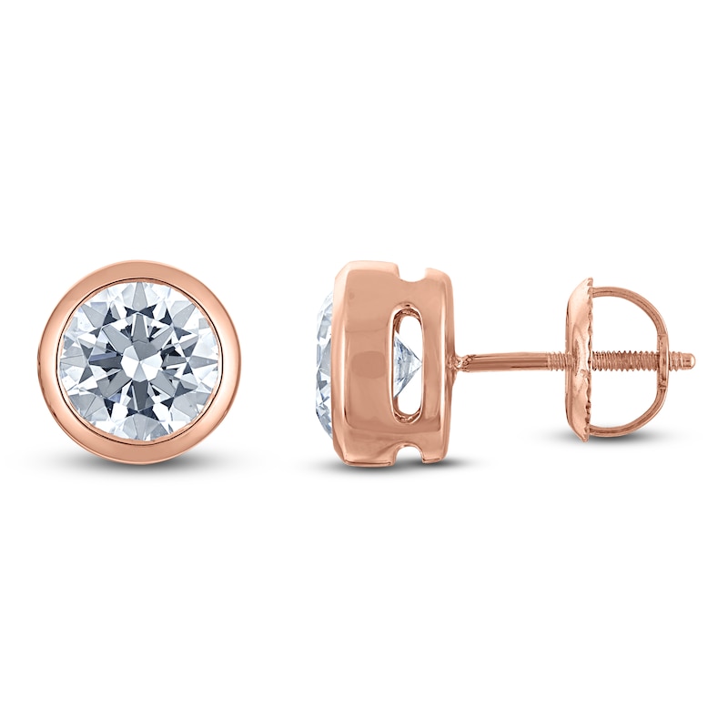 Certified Round-Cut Diamond Bezel-Set Solitaire Stud Earrings -/ ct tw 14K Rose Gold (I1/I