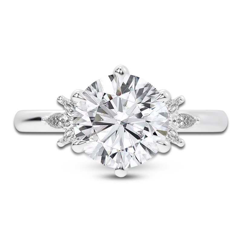 Lab-Created Round-Cut Diamond Floral Engagement Ring 3-1/5 ct tw 14K White Gold