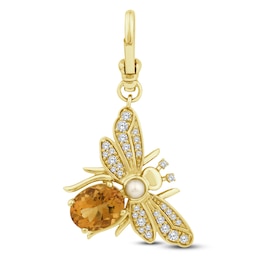 Charm'd by Lulu Frost Natural Citrine, Cultured Pearl & Diamond Bee Charm 1/4 ct tw 10K Yellow Gold