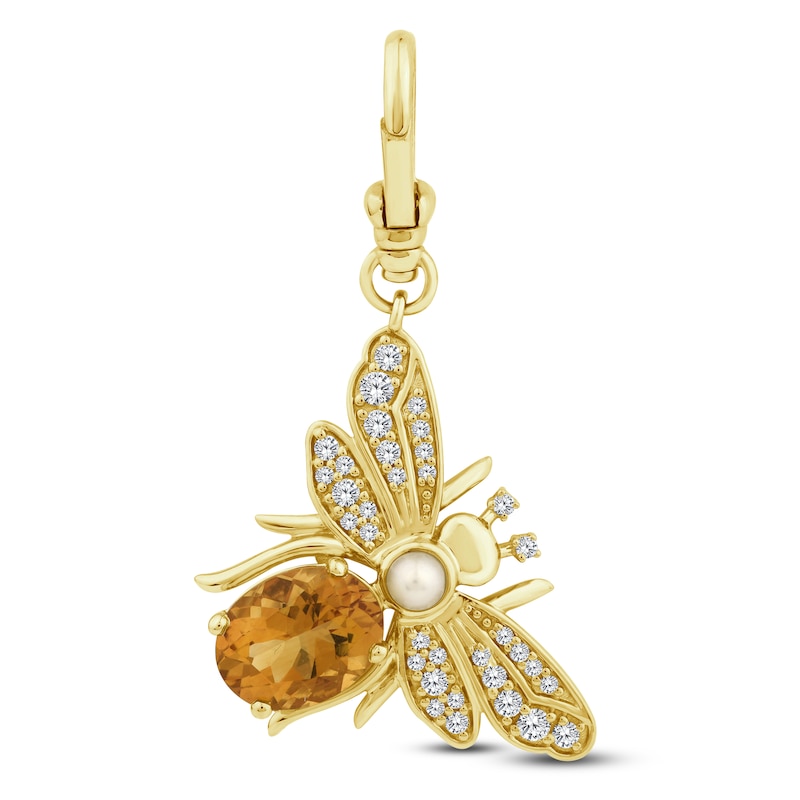 Main Image 1 of Charm'd by Lulu Frost Natural Citrine, Cultured Pearl & Diamond Bee Charm 1/4 ct tw 10K Yellow Gold