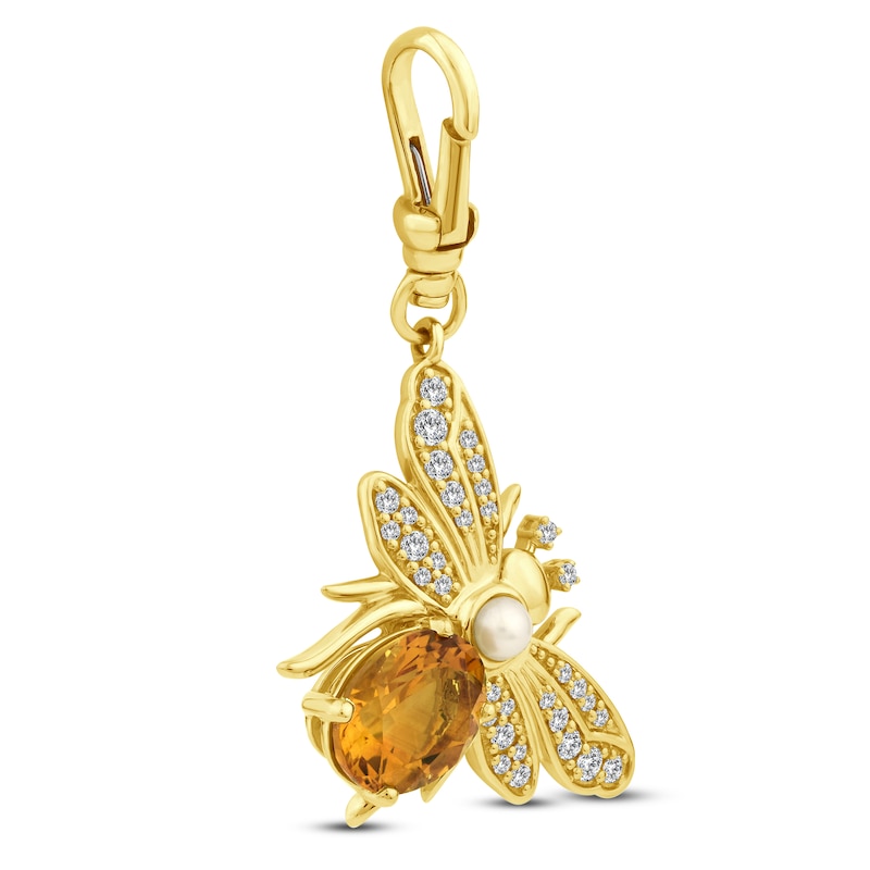 Main Image 2 of Charm'd by Lulu Frost Natural Citrine, Cultured Pearl & Diamond Bee Charm 1/4 ct tw 10K Yellow Gold