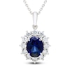 Thumbnail Image 1 of Oval-Cut Blue Lab-Created Sapphire & White Lab-Created Sapphire Halo Necklace Sterling Silver 18&quot;