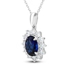 Thumbnail Image 2 of Oval-Cut Blue Lab-Created Sapphire & White Lab-Created Sapphire Halo Necklace Sterling Silver 18&quot;