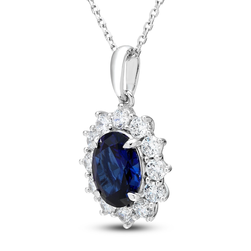 Main Image 2 of Oval-Cut Blue Lab-Created Sapphire & White Lab-Created Sapphire Halo Necklace Sterling Silver 18&quot;