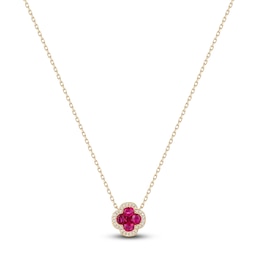 Oval & Square-Cut Natural Ruby & Diamond Quatrefoil Necklace 1/10 ct tw 14K Yellow Gold 18&quot;