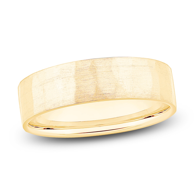 Main Image 1 of Men's Diamond-Cut Brushed Wedding Band 18K Yellow Gold 5.9mm