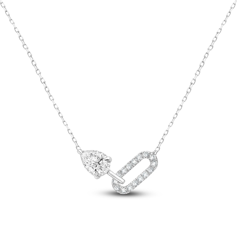 Main Image 1 of Pear-Shaped & Round-Cut Lab-Created Diamond Paperclip Link Necklace 1/2 ct tw 14K White Gold 18&quot;