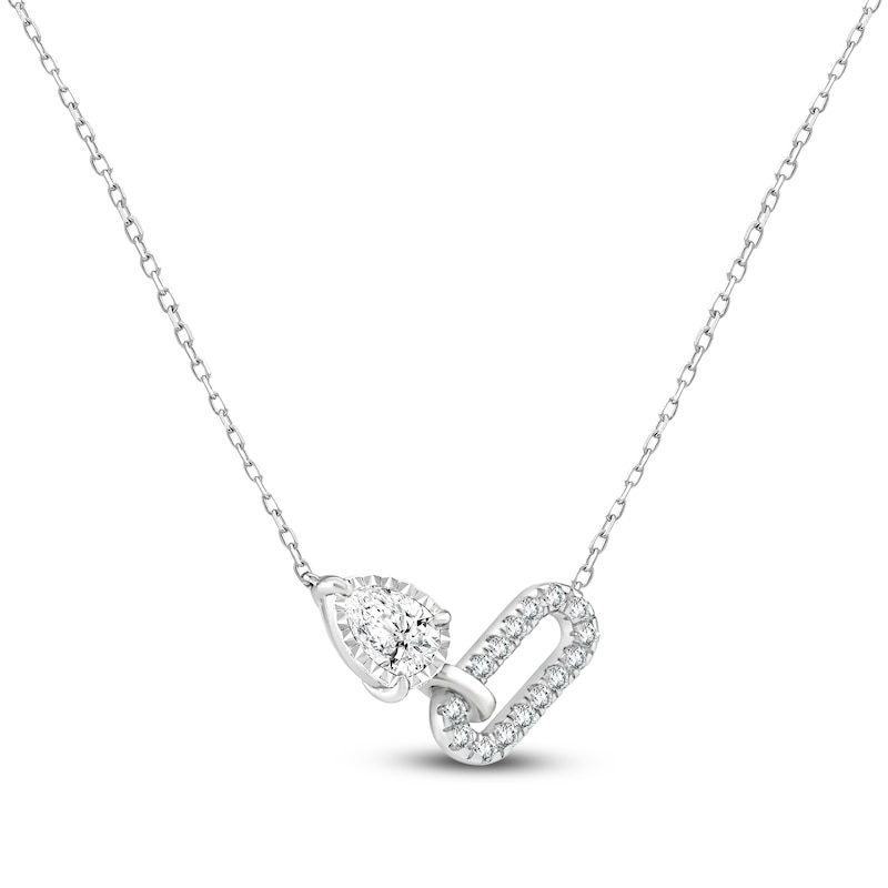 Main Image 2 of Pear-Shaped & Round-Cut Lab-Created Diamond Paperclip Link Necklace 1/2 ct tw 14K White Gold 18&quot;