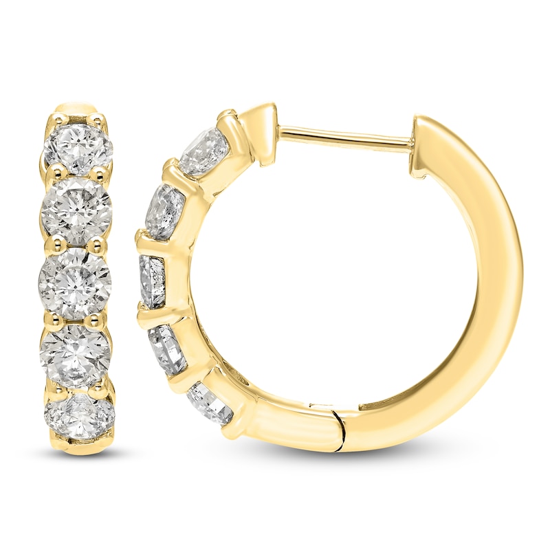 Main Image 1 of Brilliant Moments Diamond Five-Stone Hoop Earrings 3/4 ct tw 14K Yellow Gold