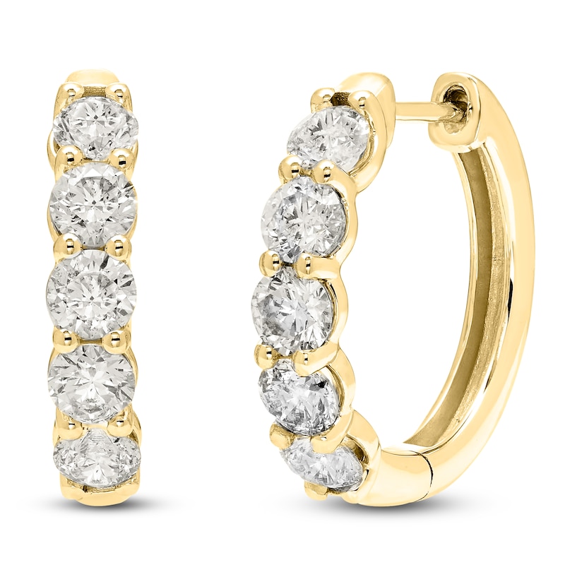 Main Image 2 of Brilliant Moments Diamond Five-Stone Hoop Earrings 3/4 ct tw 14K Yellow Gold