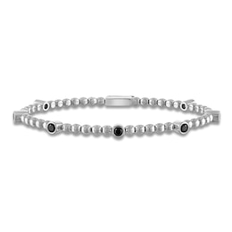 Black Diamond Bezel-Set Beaded Flex Bangle Bracelet 3/4 ct tw Sterling Silver