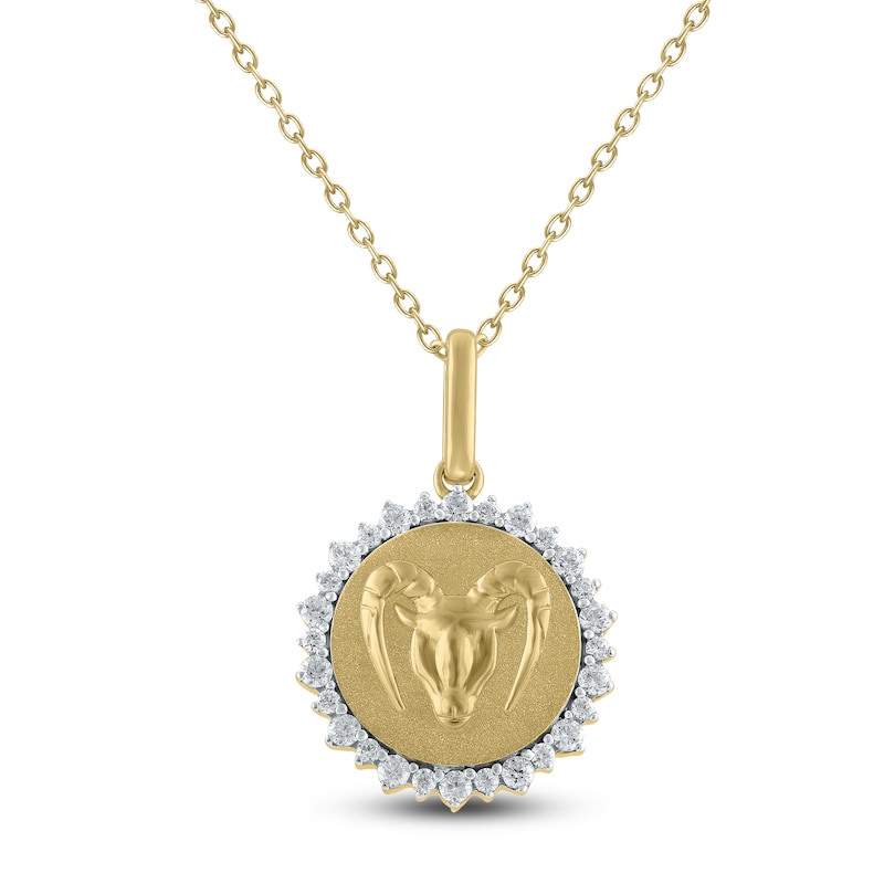 Main Image 1 of Diamond Zodiac Capricorn Medallion Necklace 1/3 ct tw 10K Yellow Gold 18&quot;