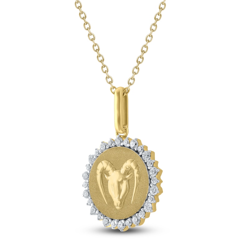 Main Image 2 of Diamond Zodiac Capricorn Medallion Necklace 1/3 ct tw 10K Yellow Gold 18&quot;