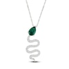 Thumbnail Image 1 of Pear-Shaped Lab-Created Emerald & White Lab-Created Sapphire Snake Necklace Sterling Silver 18&quot;