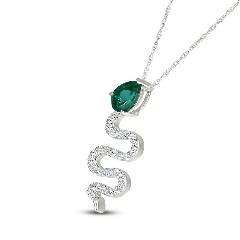 Main Image 2 of Pear-Shaped Lab-Created Emerald & White Lab-Created Sapphire Snake Necklace Sterling Silver 18&quot;