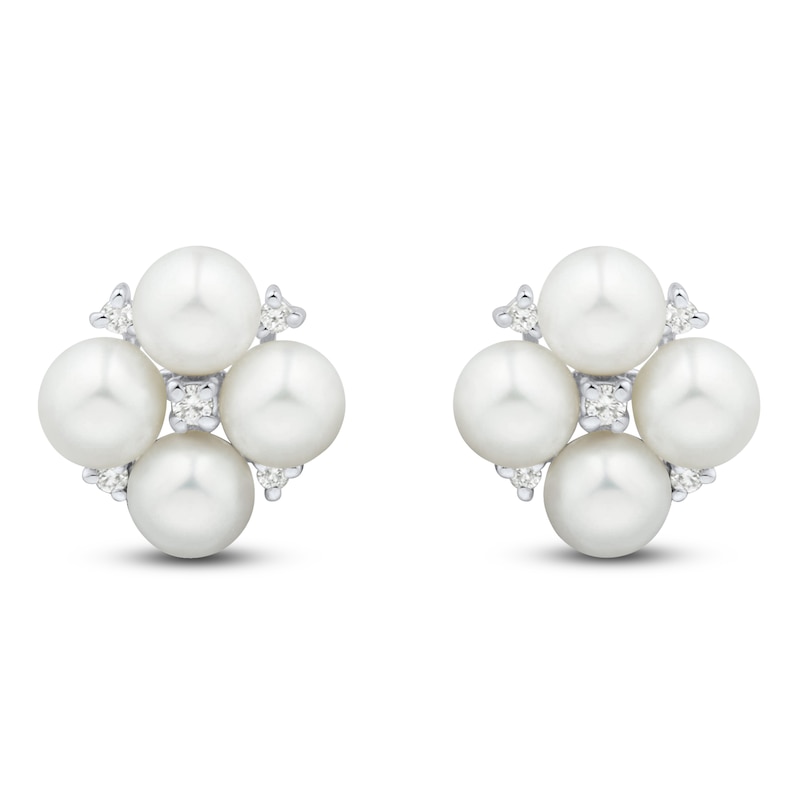 Main Image 1 of Cultured Pearl & White Lab-Created Sapphire Quad Stud Earrings Sterling Silver