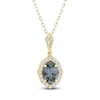 Thumbnail Image 1 of Montana Blue Oval-Cut Natural Sapphire & Diamond Halo Necklace 1/10 ct tw 14K Yellow Gold 18&quot;