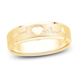 Heart & Heartbeat Engraved Wedding Band 14K Yellow Gold 6mm