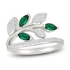 Thumbnail Image 1 of Marquise-Cut Lab-Created Emerald & White Lab-Created Sapphire Leaf Ring Sterling Silver