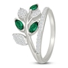 Thumbnail Image 2 of Marquise-Cut Lab-Created Emerald & White Lab-Created Sapphire Leaf Ring Sterling Silver