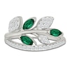 Thumbnail Image 3 of Marquise-Cut Lab-Created Emerald & White Lab-Created Sapphire Leaf Ring Sterling Silver