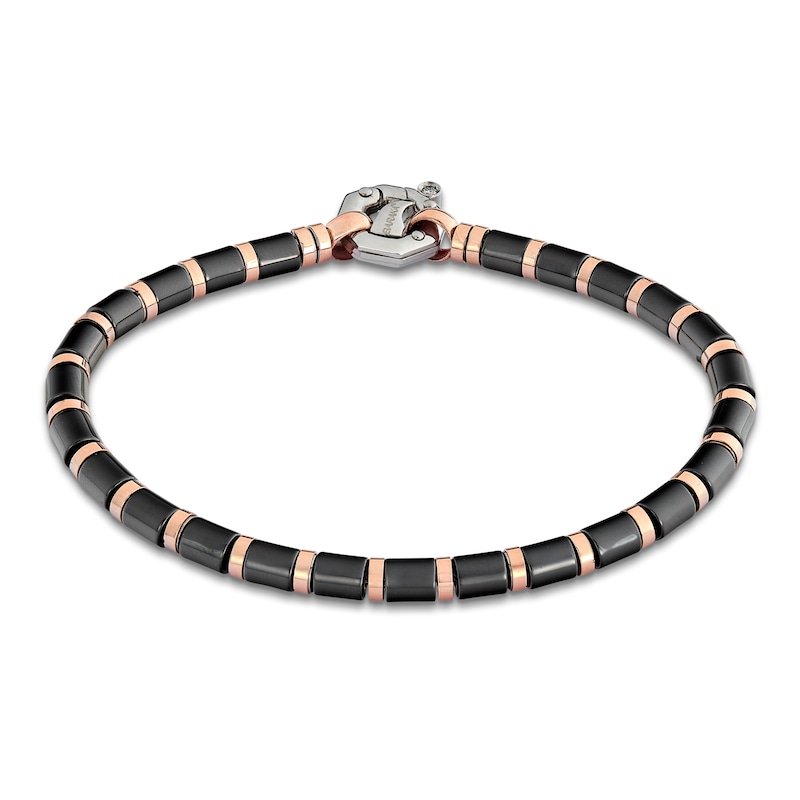 Main Image 1 of Baraka Men's Bead Bracelet with Diamond Accent Stainless Steel, Black Ceramic & 18K Rose Gold 7.5&quot;