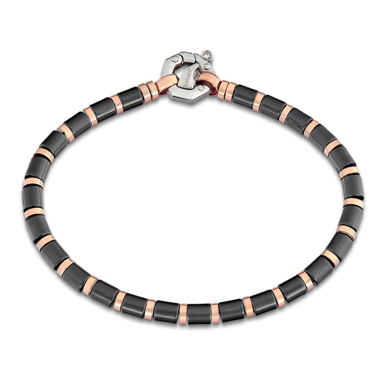 Main Image 2 of Baraka Men's Bead Bracelet with Diamond Accent Stainless Steel, Black Ceramic & 18K Rose Gold 7.5&quot;