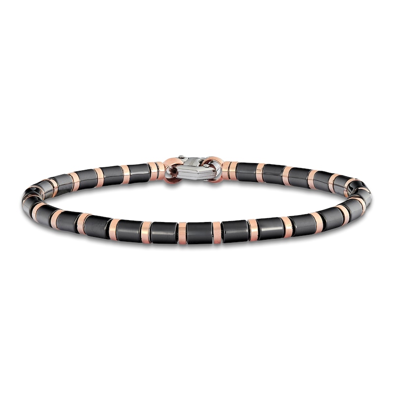 Main Image 3 of Baraka Men's Bead Bracelet with Diamond Accent Stainless Steel, Black Ceramic & 18K Rose Gold 7.5&quot;