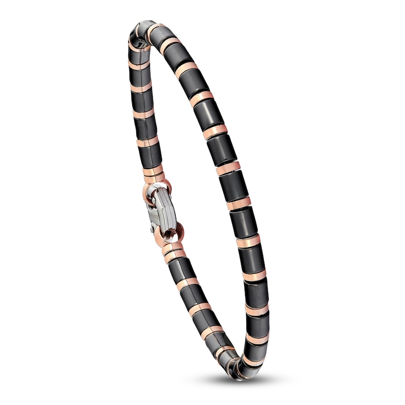 Main Image 5 of Baraka Men's Bead Bracelet with Diamond Accent Stainless Steel, Black Ceramic & 18K Rose Gold 7.5&quot;