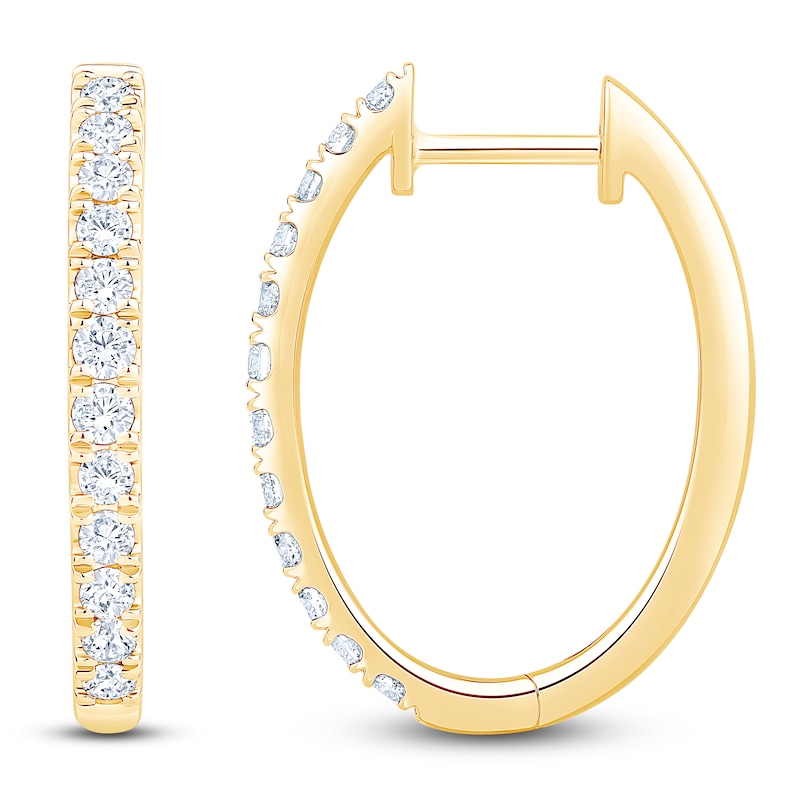 Main Image 1 of Lab-Created Diamond Oval Hoop Earrings 1/2 ct tw 14K Yellow Gold