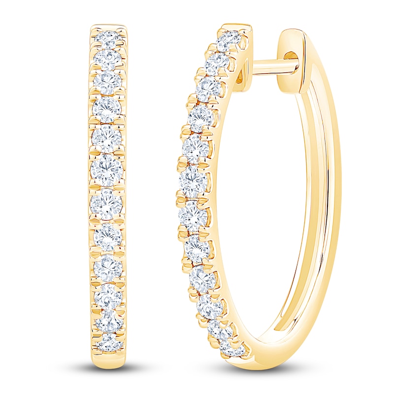 Main Image 2 of Lab-Created Diamond Oval Hoop Earrings 1/2 ct tw 14K Yellow Gold