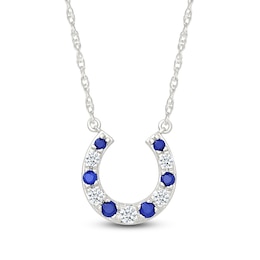 Blue & White Lab-Created Sapphire Horseshoe Necklace Sterling Silver 18&quot;