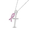 Thumbnail Image 2 of Pink Lab-Created Sapphire Ribbon & Cross Necklace 10K White Gold 18&quot;